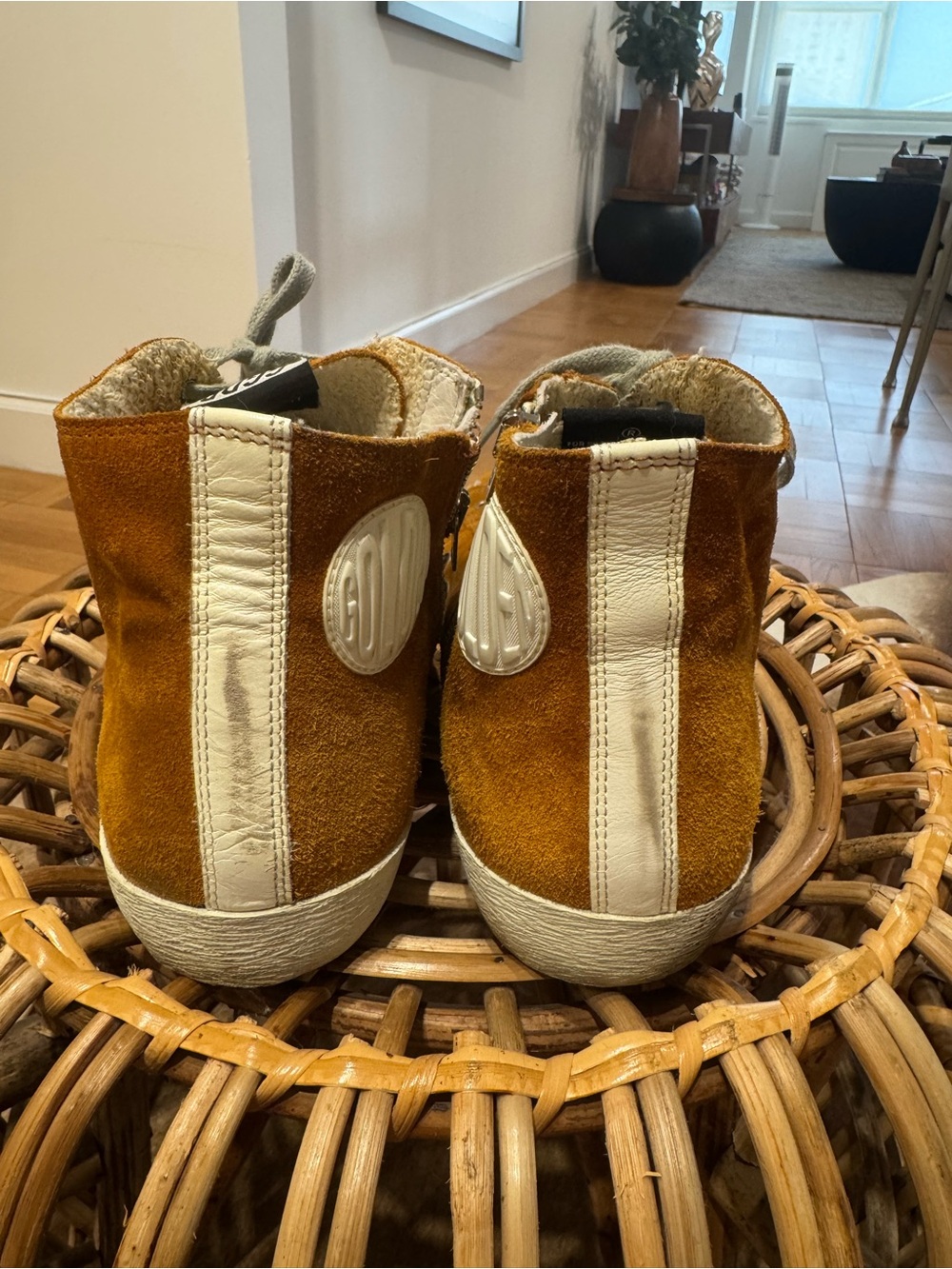 Golden Goose Men's Suede High-Top Sneakers in Mustard Brown - Picture 3 of 12